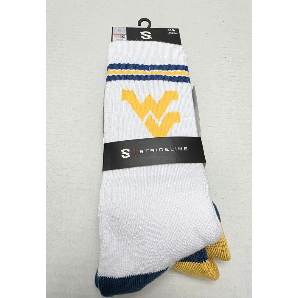 West Virginia Mountaineers WVU 2 Pairs Of Crew Socks Strideline M/L All Sports